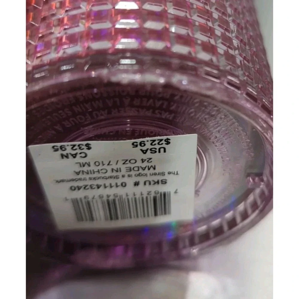 Starbucks 2023 Grid Bubblegum Gradient Pink Silver Iridescent Tumbler Cup 24‎ oz